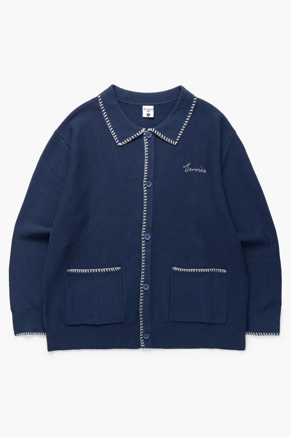 Service Works Cardigan Blanket Stitch — Navy