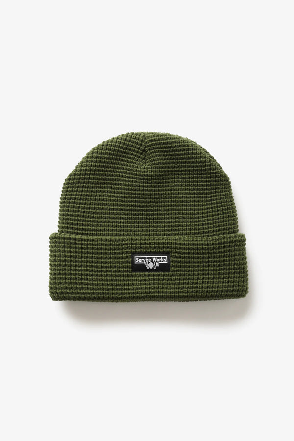 Service Works Bonnet Waffle Logo Beanie — Olive