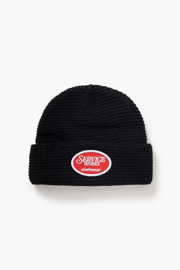 Service Works Bonnet Waffle Patch Beanie — Black / Grey / Teal