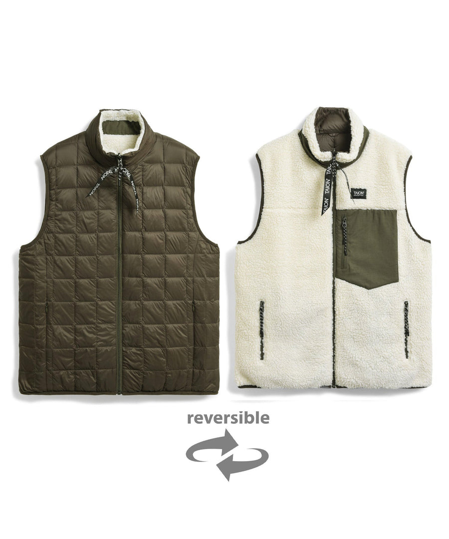 Taion Down×Boa Reversible Vest — Olive×Ivory