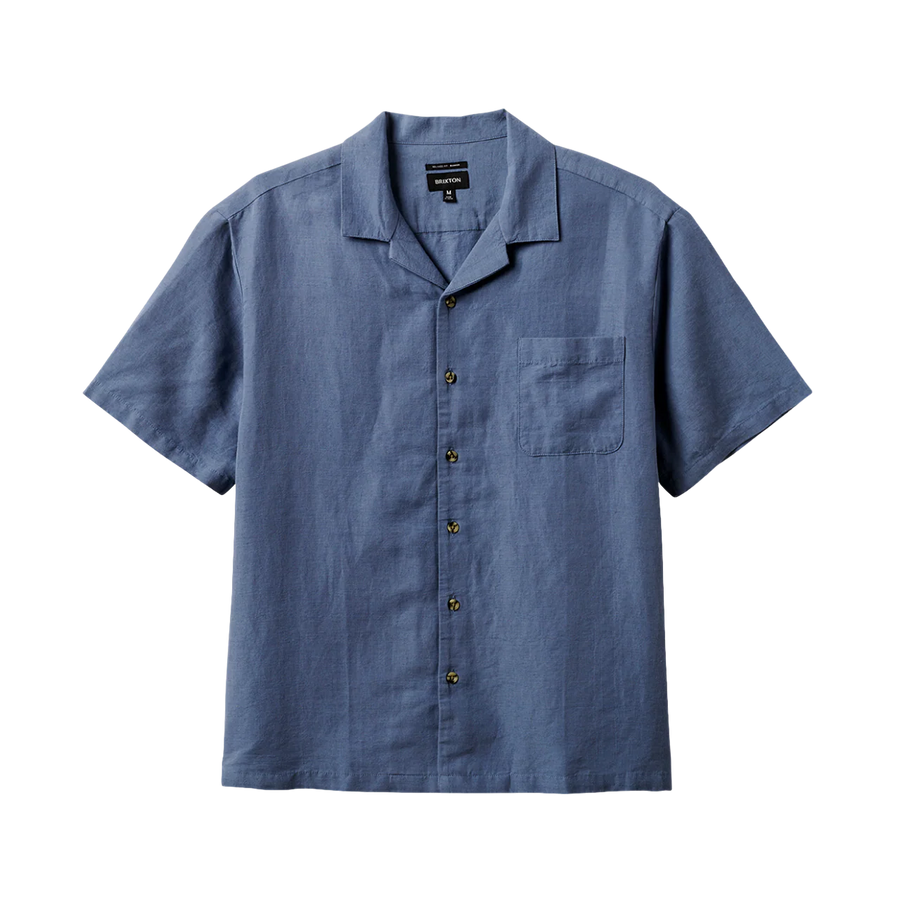 Brixton Bunker Linen Blend S/S — Flint Stone Blue / Whitecap
