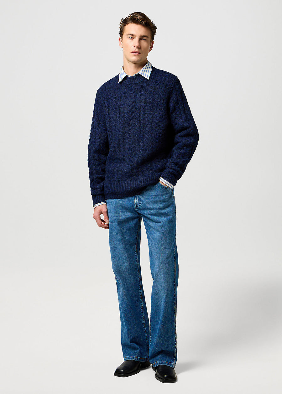 Wrangler Cable Knit Sweater — Denim Heather
