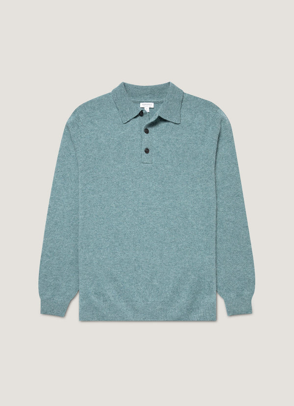 Sunspel Polo Lambswool — Smoke Green