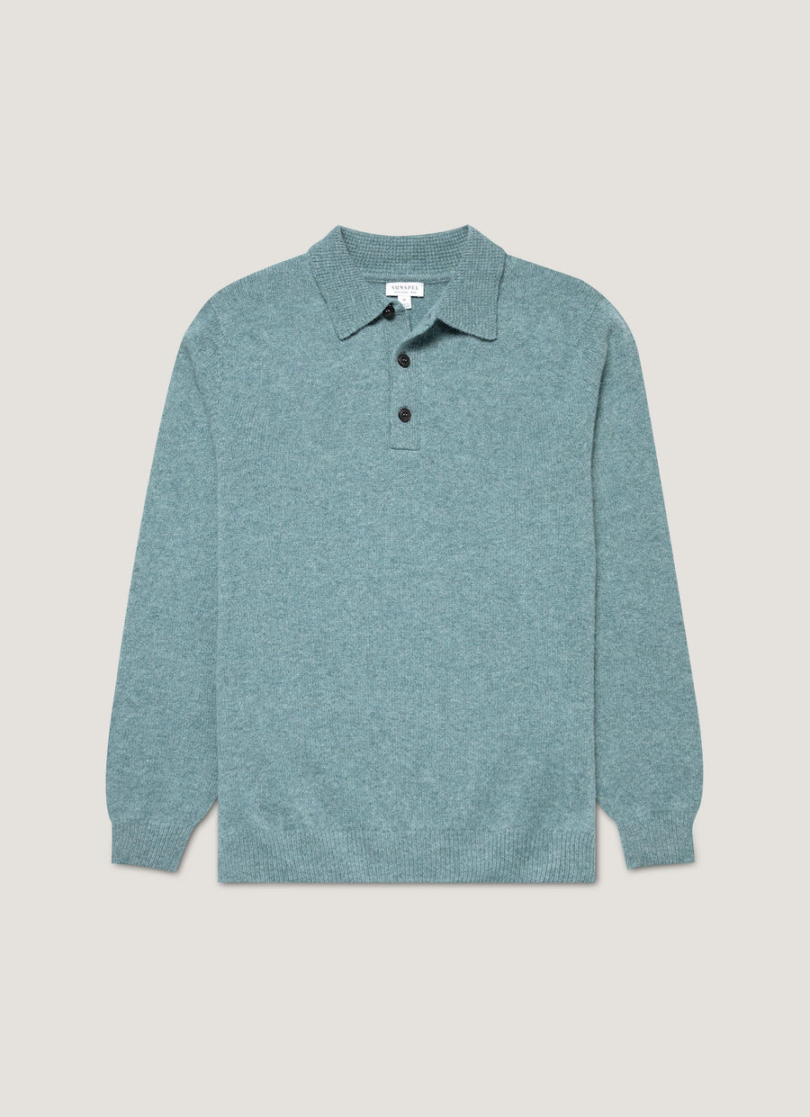 Sunspel Polo Lambswool — Smoke Green