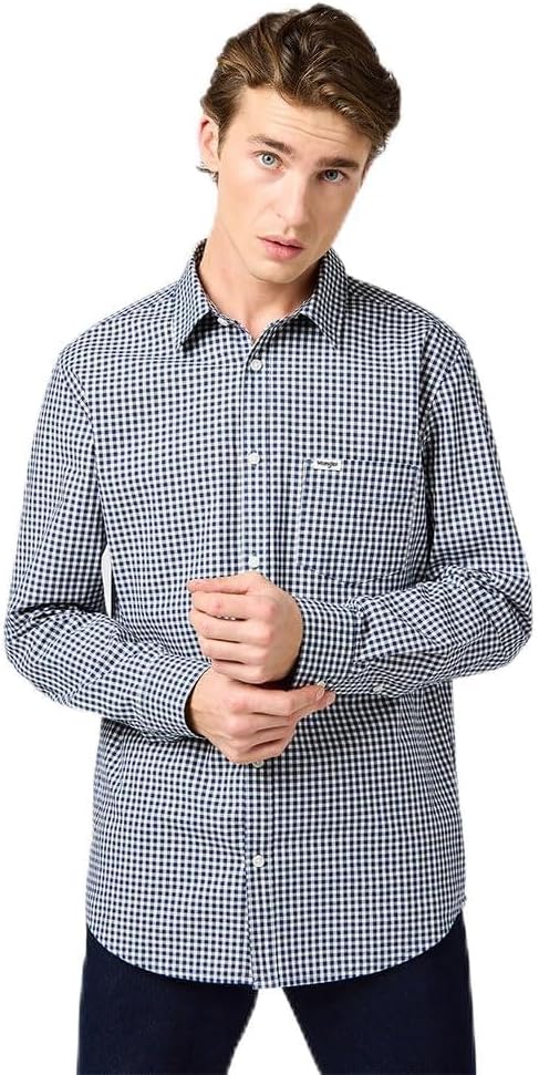 wrangler 1 PKT SHIRT NAVY GINGHAM