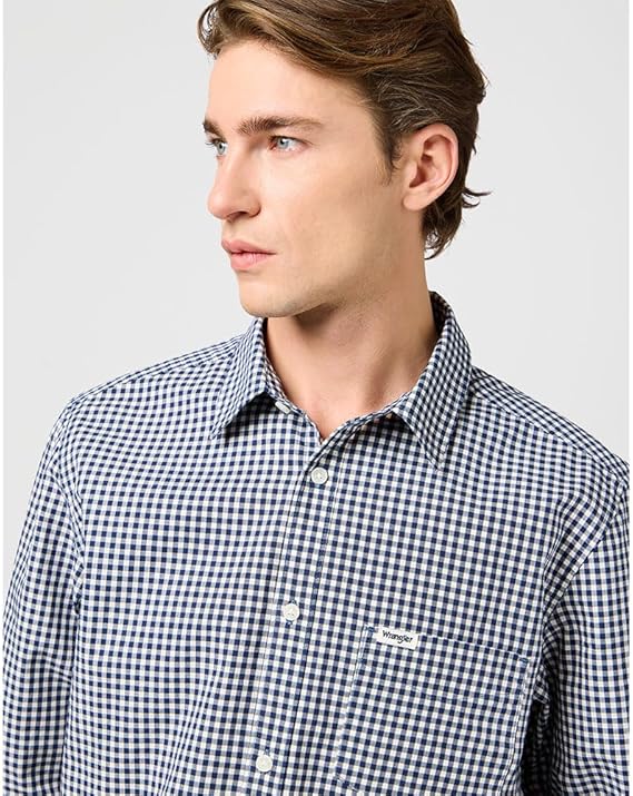 wrangler 1 PKT SHIRT NAVY GINGHAM 5